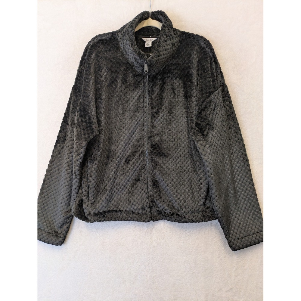 Calvin Klein Women's Size XL Black Faux Fur Jacket Full Zip Mock Neck NEW